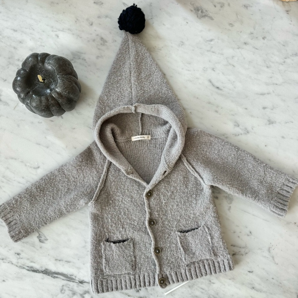 1+ in The Family “RUBEN” Knit Pom hoodie Button up Sweater 18 month